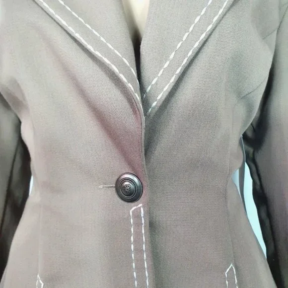 NWT Vintage womens blazer tan brown office One Button formal suit - Picture 6 of 7